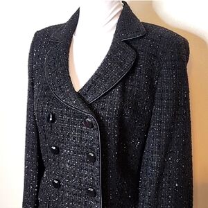 Vintage Ann Taylor Luxury Military Blazer Metallic Black Glen Plaid Silver
